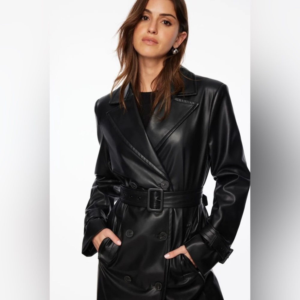 Dynamite Military Faux Leather Trench Coat - Picture 2 of 6